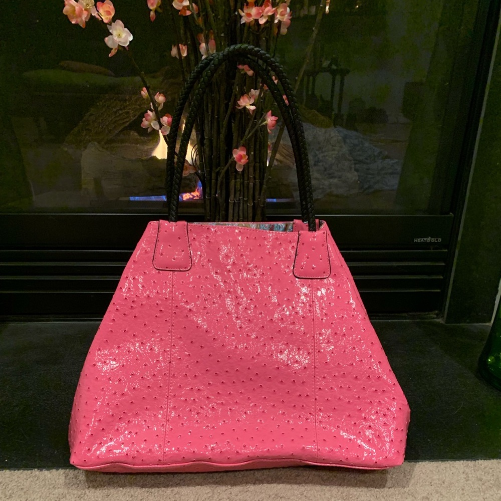 BIG BUDDHA BAG, pink faux croc, like new!!